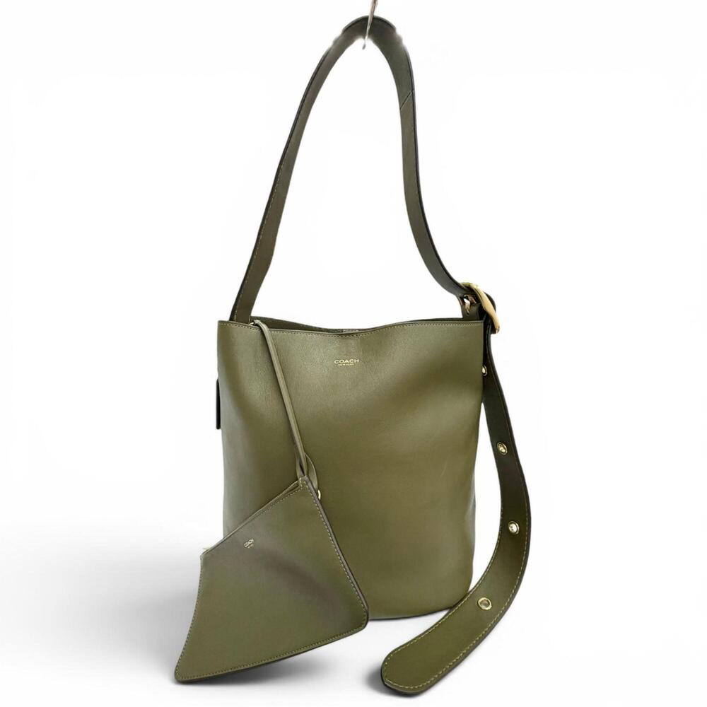 COACH CCC23 Bleeker Bucket Bag with Pouch, Natural Grain Leather Shoulder Bag...
